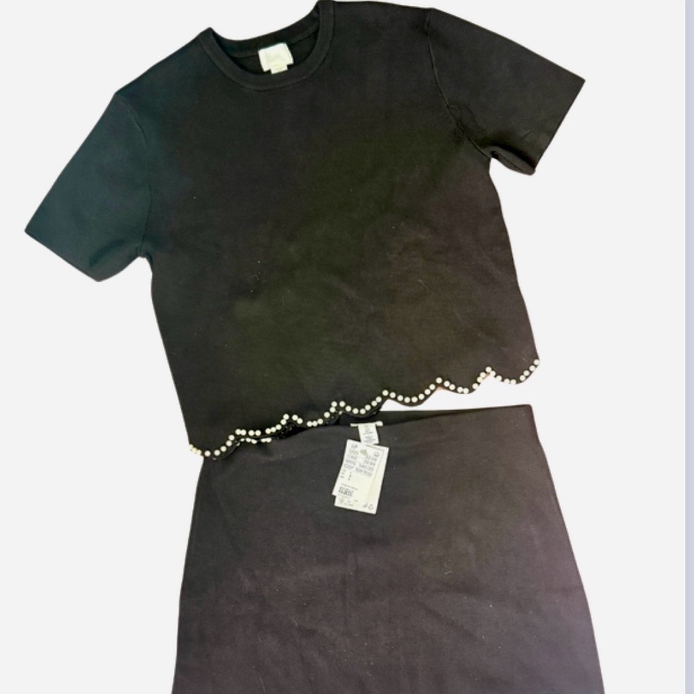 H&M Black Skirt Set with Pearl Detail M/L